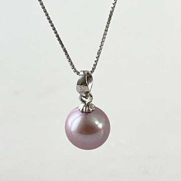 Real Round 3A Purple Freshwater Pearl Pendant 925 Sterling Silver Necklace - Picture 11 of 14